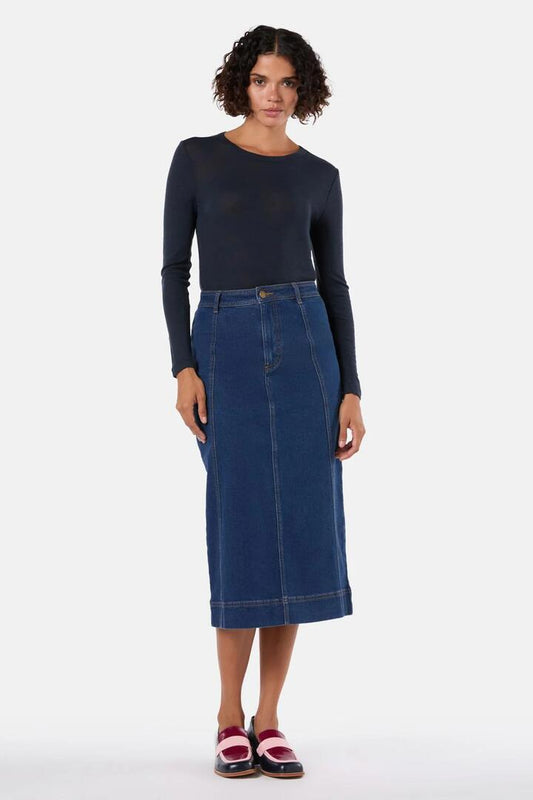 Image of a model wearing Skirts. Productname: Dahlia Skirt in Dark Blue colour by brand - Gorman