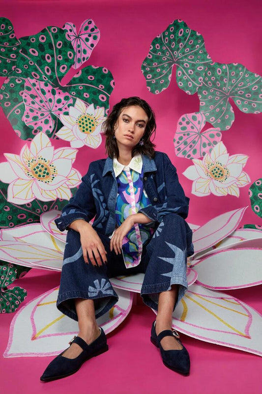 Image of Flats. Productname: Star Moon Flat in Navy colour by brand - Gorman