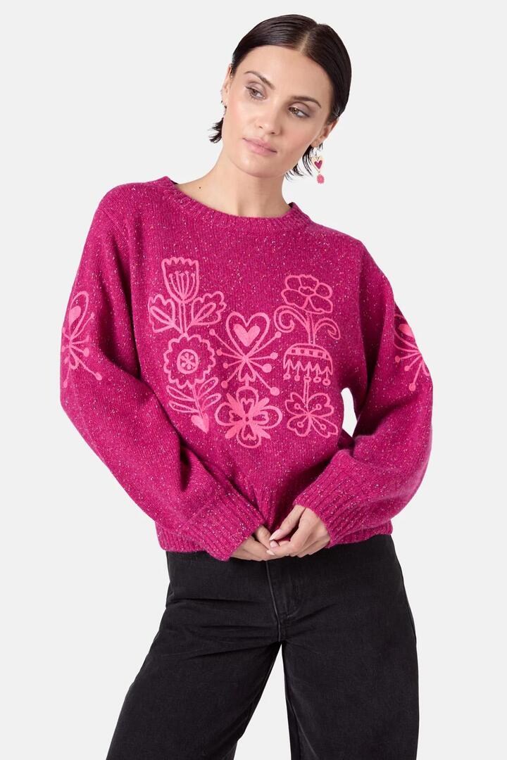 Image of a model wearing Outerwear. Productname: Folk Tales Jumper in Wine colour by brand - Gorman