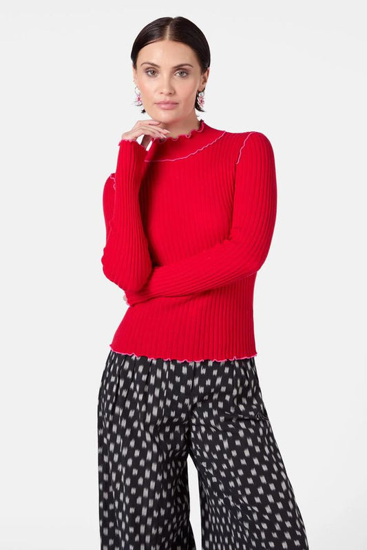 Image of a model wearing Tops. Productname: Romaine Knit Top in Red colour by brand - Gorman
