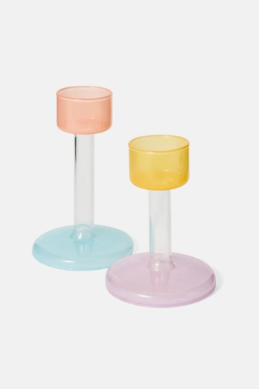 Image of Kitchen & Dining. Productname: Glass Candle Holder Set 2 in Multi colour by brand - Gorman