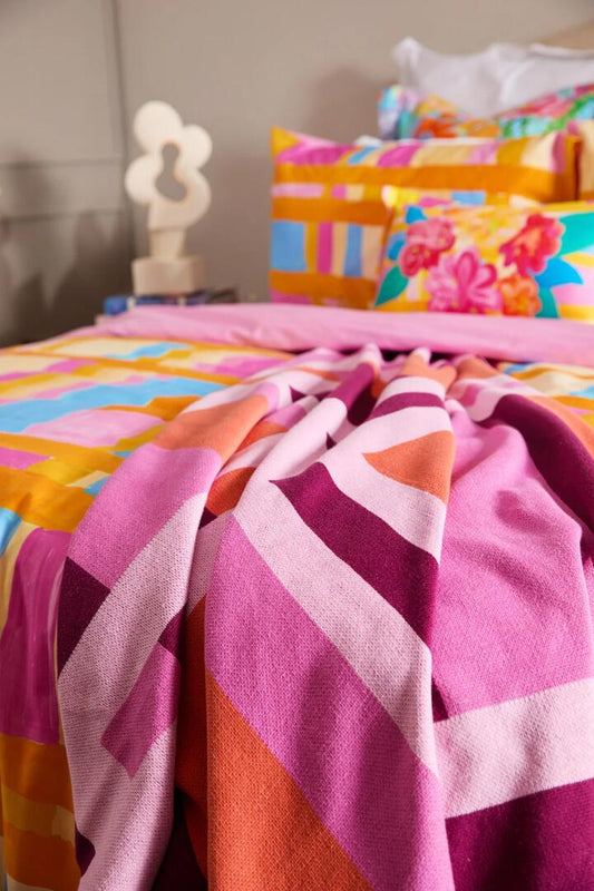 Image of Blankets. Productname: Orange Blocks Cotton Throw in Multi colour by brand - Gorman