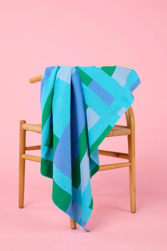 Image of Blankets. Productname: Blue Blocks Cotton Throw in Multi colour by brand - Gorman