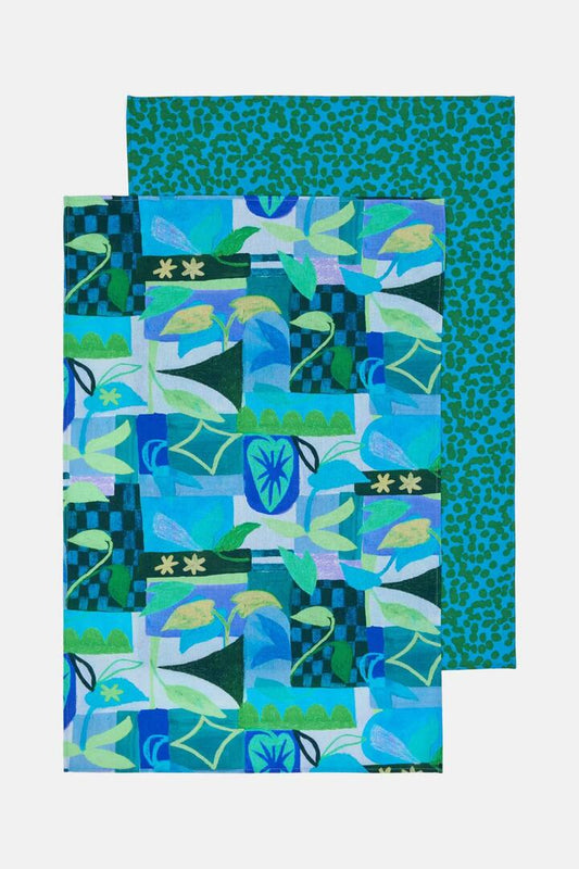 Image of Kitchen & Dining. Productname: Leaves Tea Towel Set in Print colour by brand - Gorman