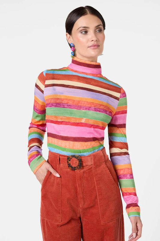 Image of a model wearing Tops. Productname: Technicolour Polo Top in Print colour by brand - Gorman