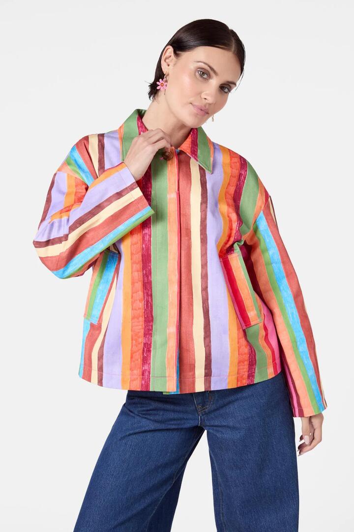 Image of a model wearing Outerwear. Productname: Technicolour Jacket in Print colour by brand - Gorman