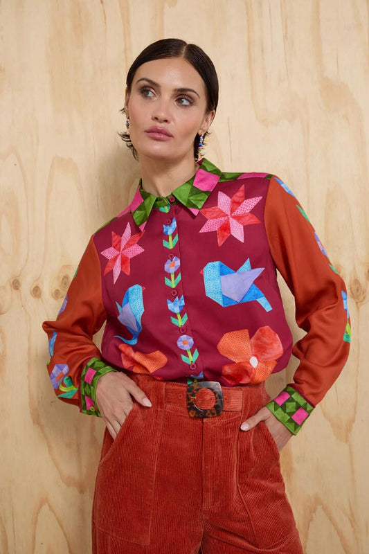 Image of a model wearing Tops. Productname: Heirloom Placement Shirt in Print colour by brand - Gorman