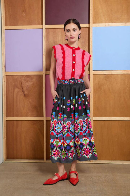 Image of a model wearing Skirts. Productname: Friendly Folk Skirt in Print colour by brand - Gorman