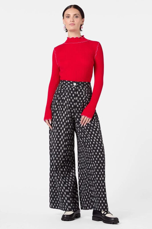 Image of a model wearing Pants. Productname: Ilana Ikat Pant in Black colour by brand - Gorman