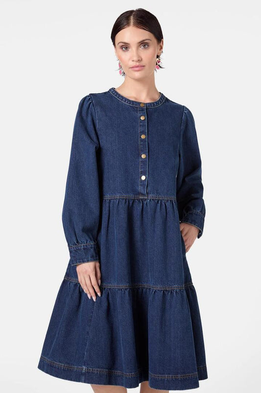 Image of a model wearing Denim. Productname: Nova Denim Smock Dress in Indigo colour by brand - Gorman