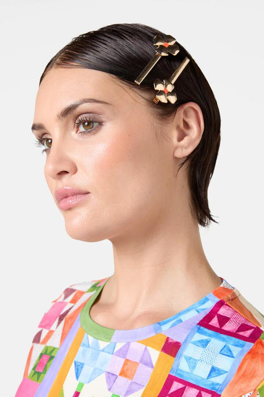 Image of Hair Accessories. Productname: Gold Flower Hair Pin S/2 in Gold colour by brand - Gorman