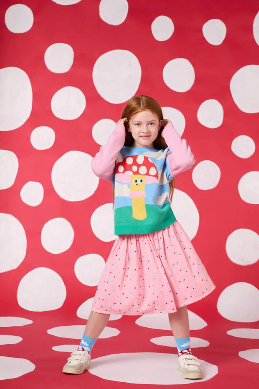 Image of a model wearing Skirts. Productname: Emb Spot Kids Skirt in Pink colour by brand - Gorman