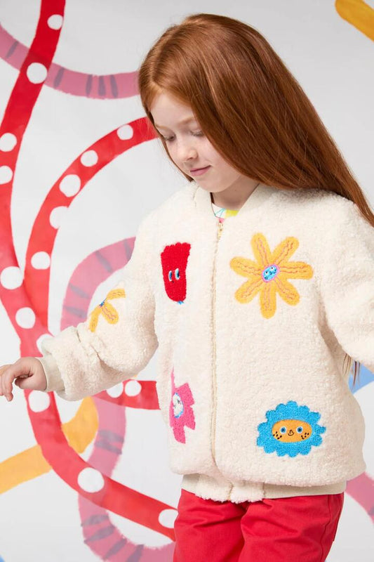 Image of a model wearing Outerwear. Productname: Happy Floral Kids Sherpa Jacket in Cream colour by brand - Gorman