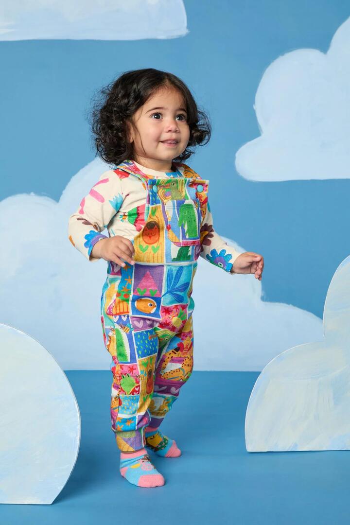 Image of a model wearing Pants. Productname: Looking Out Baby Overalls in Multi colour by brand - Gorman