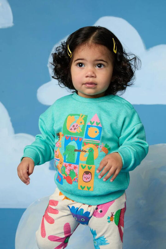 Image of a model wearing Outerwear. Productname: Looking Out Baby Sweater in Teal colour by brand - Gorman