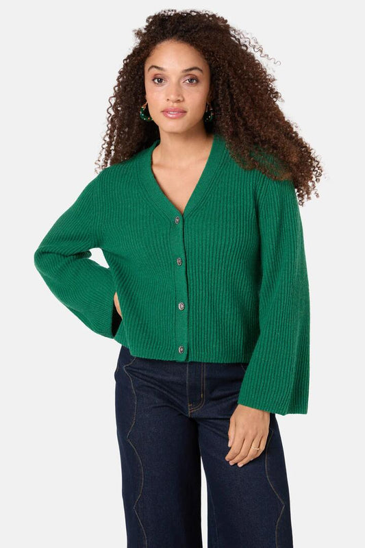 Image of a model wearing Outerwear. Productname: Rosetta Cardigan in Green colour by brand - Gorman