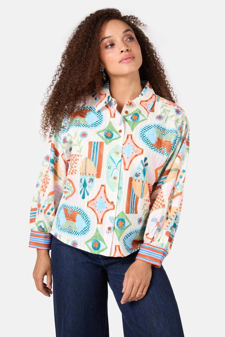 Image of a model wearing Tops. Productname: Renaissance Batwing Shirt in Print colour by brand - Gorman