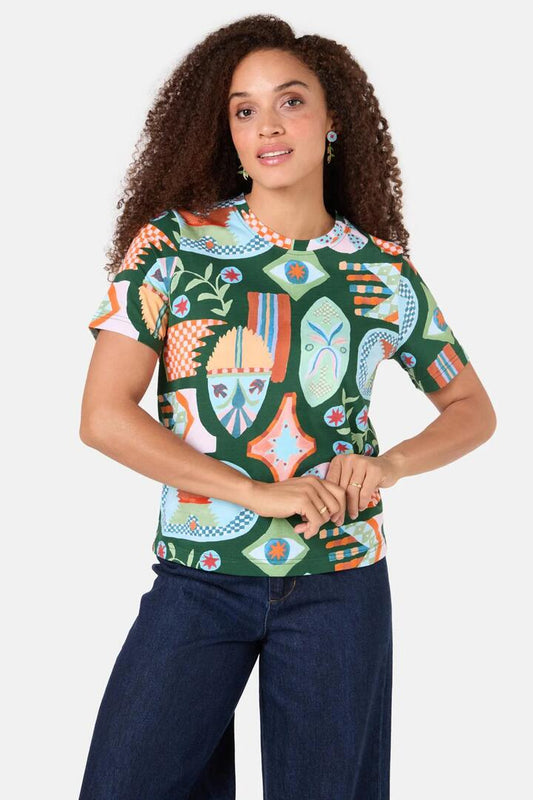 Image of a model wearing Tops. Productname: Renaissance Classic Tee in Print colour by brand - Gorman