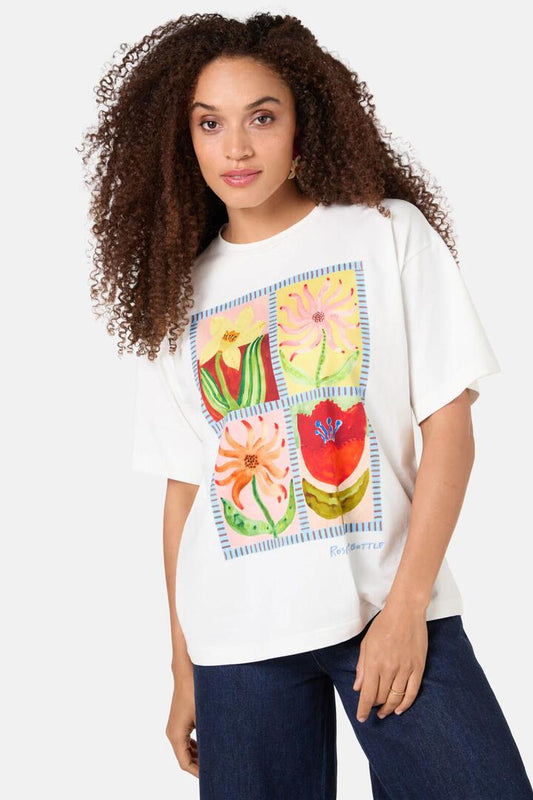 Image of a model wearing Tops. Productname: Rosie's Posies Placement Oversized Tee in Print colour by brand - Gorman