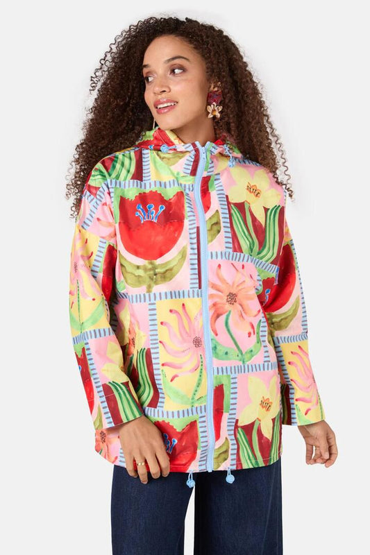 Image of a model wearing Rain Coats. Productname: Rosie's Posies Raincoat in Print colour by brand - Gorman