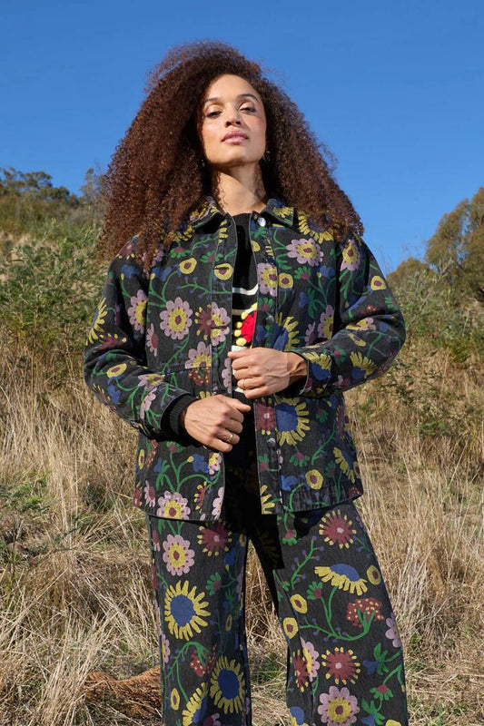 Image of a model wearing Outerwear. Productname: Bloomscape Jacket in Print colour by brand - Gorman