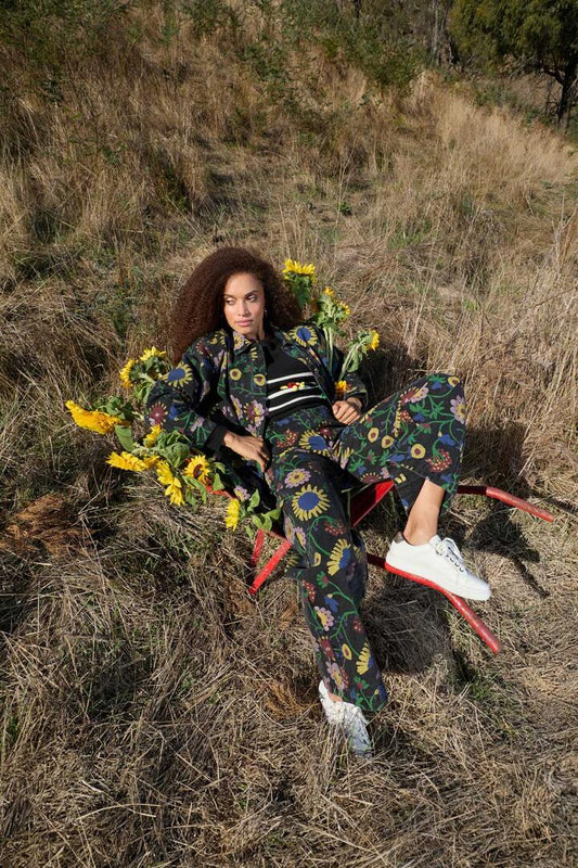 Image of a model wearing Denim. Productname: Bloomscape Jean in Print colour by brand - Gorman