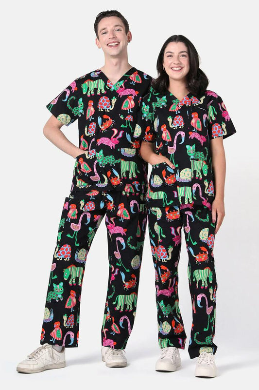 Image of a model wearing Uniforms & Workwear. Productname: Animal Arc Scrub Set in Black colour by brand - Gorman