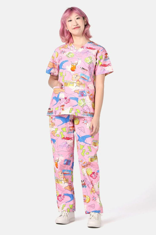 Image of a model wearing Uniforms & Workwear. Productname: Souvenir Scrub Set in Pink colour by brand - Gorman