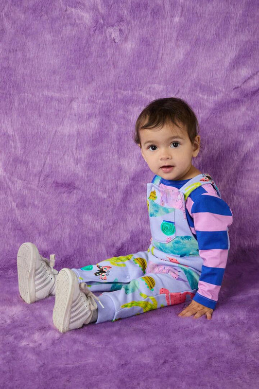 Image of a model wearing Pants. Productname: Animals Baby Overalls in Lavender colour by brand - Gorman