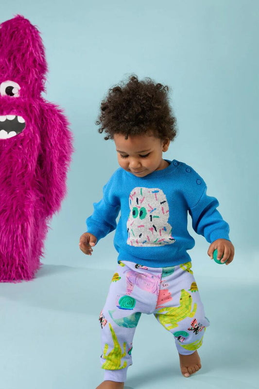 Image of a model wearing Tops. Productname: Monster Guy Baby Knit in Blue colour by brand - Gorman