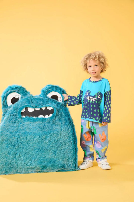 Image of a model wearing Tops. Productname: Monster Guy Kids LS Tee in Blue colour by brand - Gorman