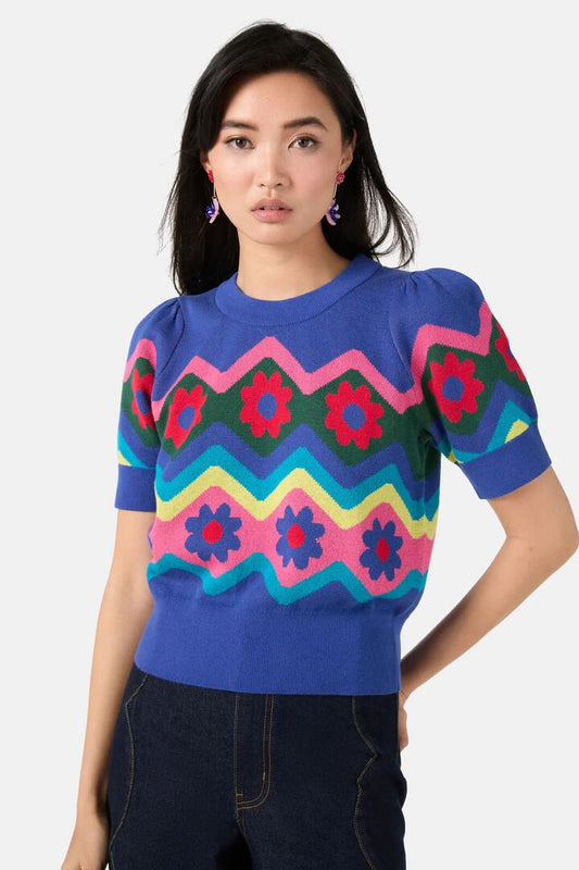 Image of a model wearing Tops. Productname: Windowsill Knit Top in Multi colour by brand - Gorman