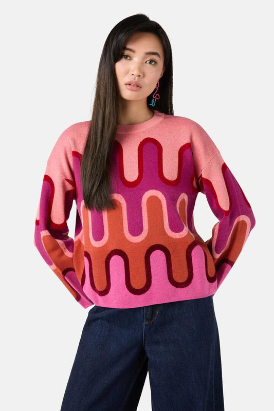 Image of a model wearing Outerwear. Productname: Squiggle Stripe Jumper in Multi colour by brand - Gorman