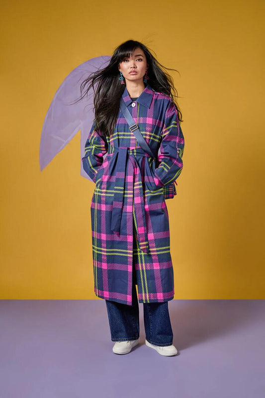 Image of a model wearing Outerwear. Productname: Checklist Trench in Check colour by brand - Gorman