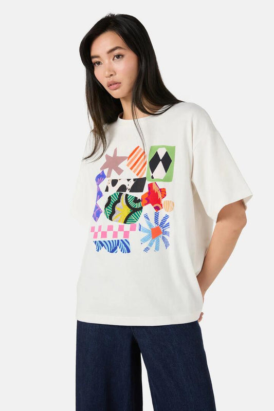 Image of a model wearing Tops. Productname: Crafternoon Oversized Tee in Print colour by brand - Gorman