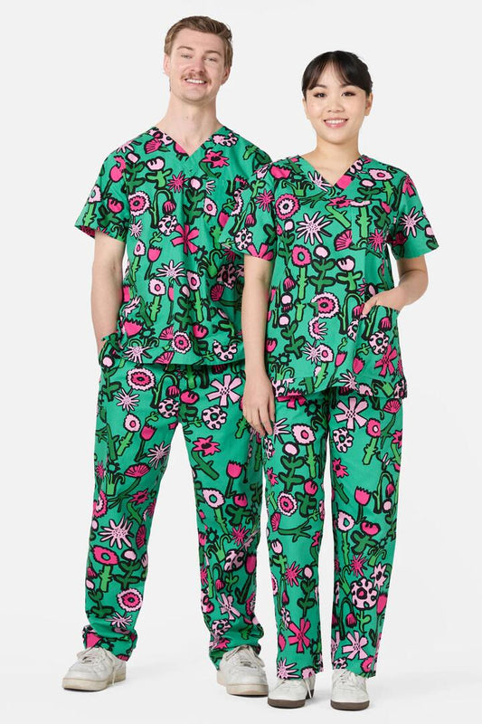 Image of a model wearing Uniforms & Workwear. Productname: Bloom'N'Blossom Scrub Set in Green colour by brand - Gorman