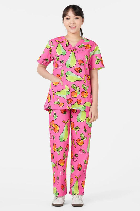 Image of a model wearing Uniforms & Workwear. Productname: Peach Pear Scrub Set in Pink colour by brand - Gorman