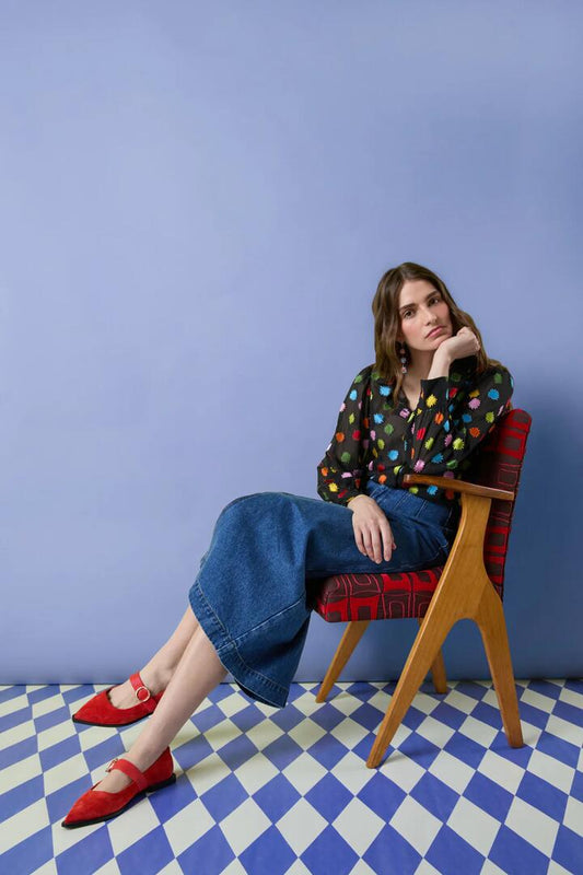 Image of a model wearing Tops. Productname: Stars Parade Burnout Shirt in Print colour by brand - Gorman