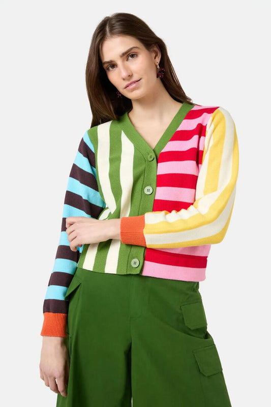 Image of a model wearing Outerwear. Productname: Stripe Parade Cardigan in Multi colour by brand - Gorman