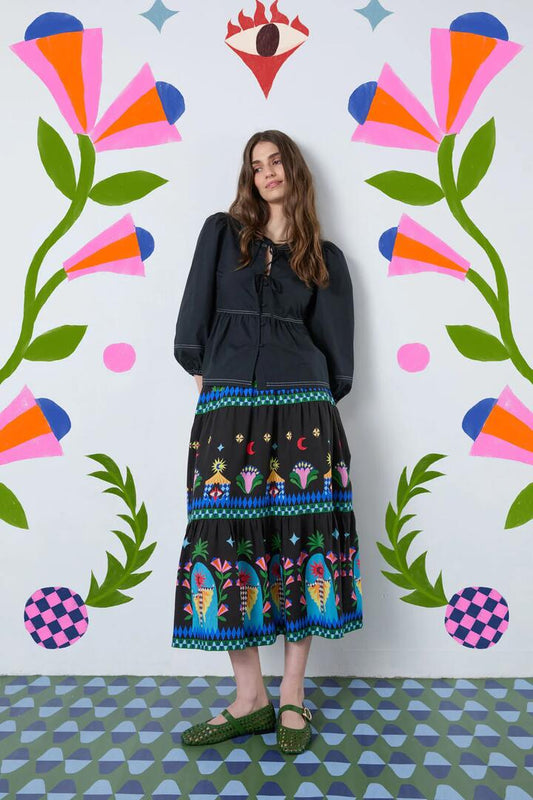 Image of a model wearing Skirts. Productname: Luna Cirque Midi Skirt in Print colour by brand - Gorman