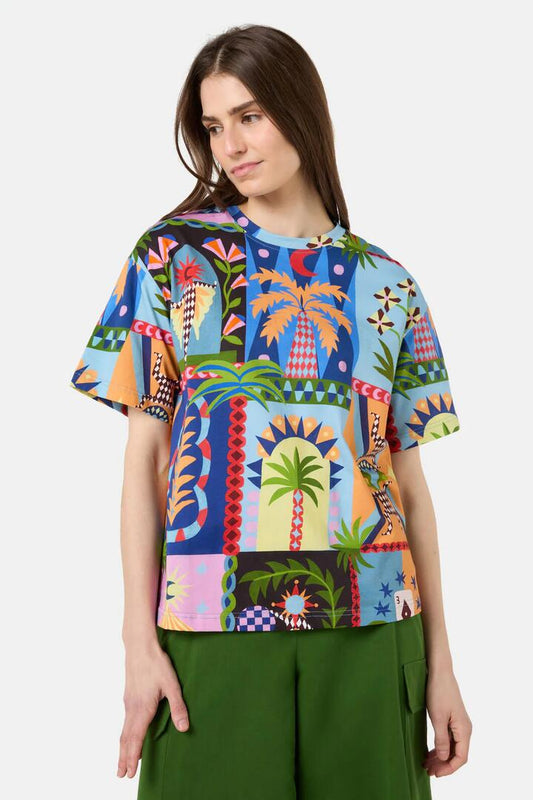 Image of a model wearing Tops. Productname: Luna Cirque Oversized Tee in Print colour by brand - Gorman