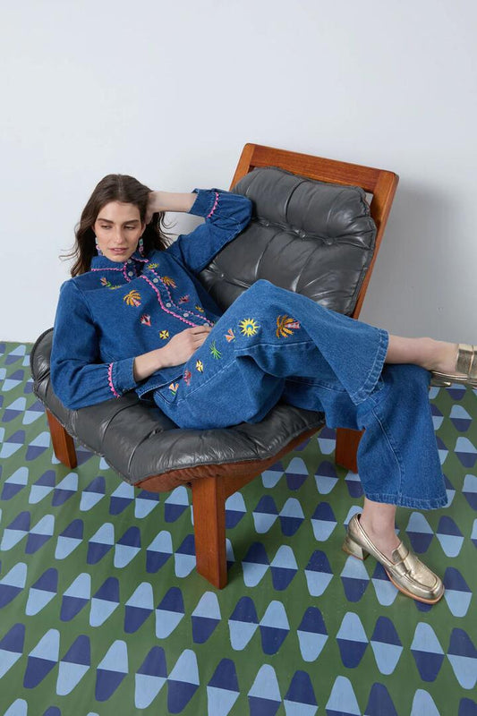 Image of a model wearing Denim. Productname: Luna Cirque Jeans in Mid Blue colour by brand - Gorman