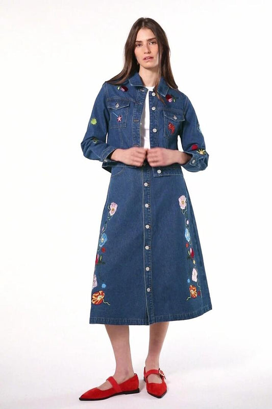 Image of a model wearing Outerwear. Productname: Parade Denim Jacket in Mid Blue colour by brand - Gorman