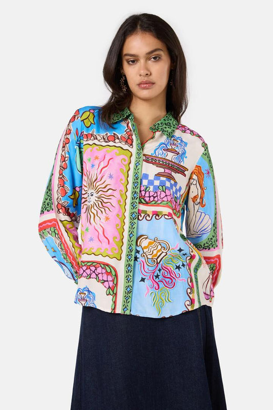 Image of a model wearing Tops. Productname: Good Fortune Print Shirt in Print colour by brand - Gorman