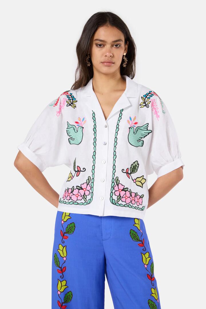 Image of Shirts. Product name - Good Fortune Embroidered Shirt in White colour by brand - Gorman
