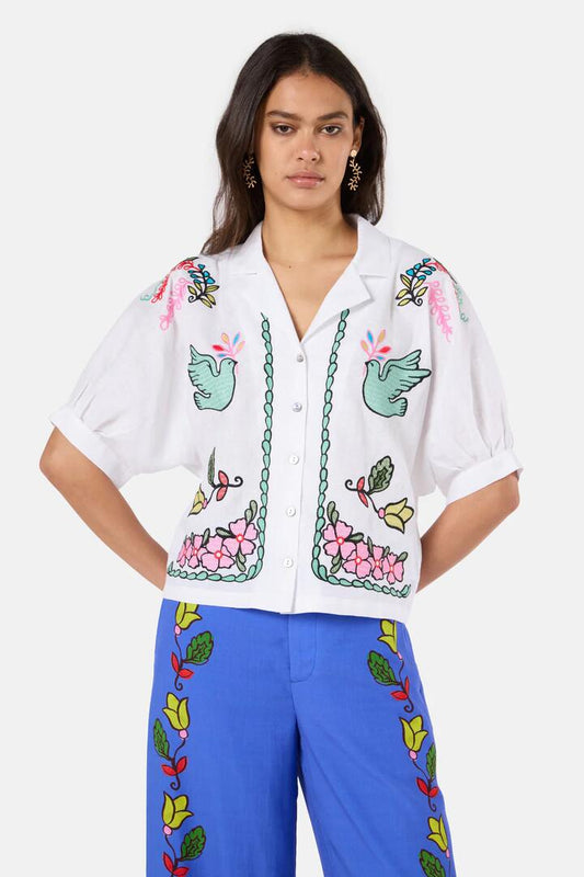 Image of Shirts. Product name - Good Fortune Embroidered Shirt in White colour by brand - Gorman