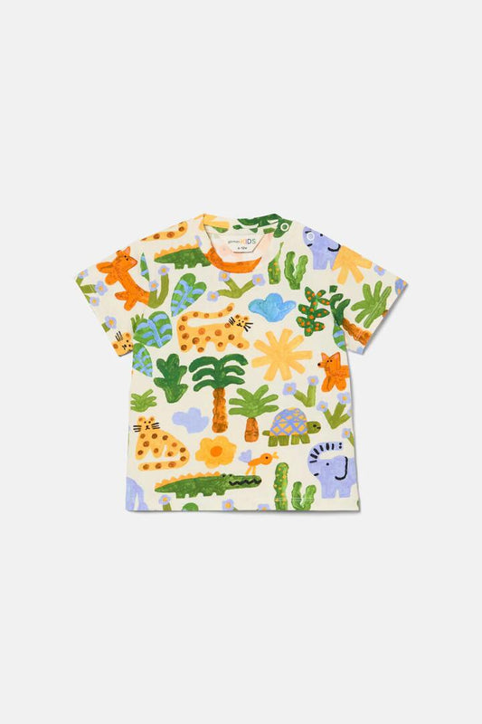 Image of a model wearing Tops. Productname: In The Forest Baby Tee in Cream colour by brand - Gorman