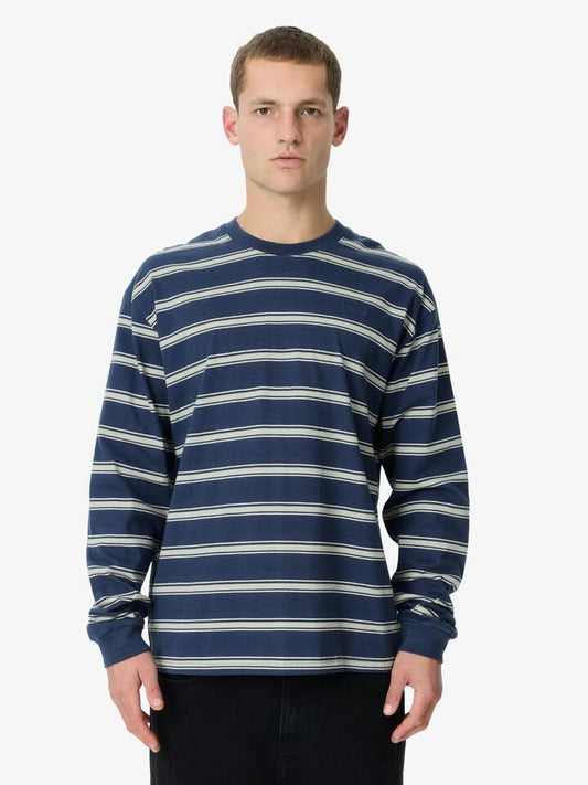 Image of a model wearing Tops. Productname: S-Double Big Stripe Long Sleeve Tee in NAVY colour by brand - S-Double