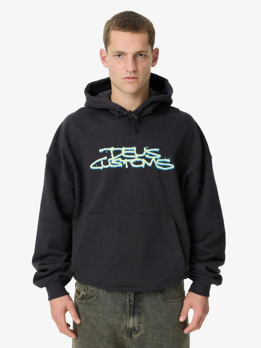 Image of a model wearing Outerwear. Productname: Deus Shiner Hoodie in Anthracite colour by brand - Deus