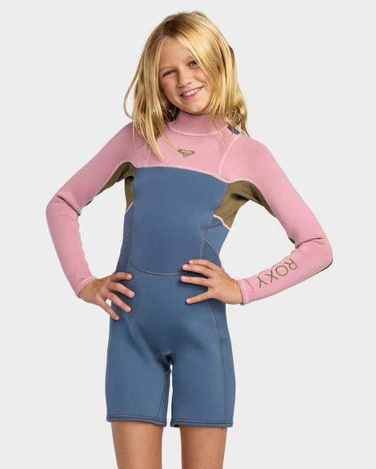 Image of a model wearing Tops. Product name - Roxy Girls 2-16 2/2Mm Prologue+ Long Sleeve Springsuit Ash in Ash colour by brand - Roxy